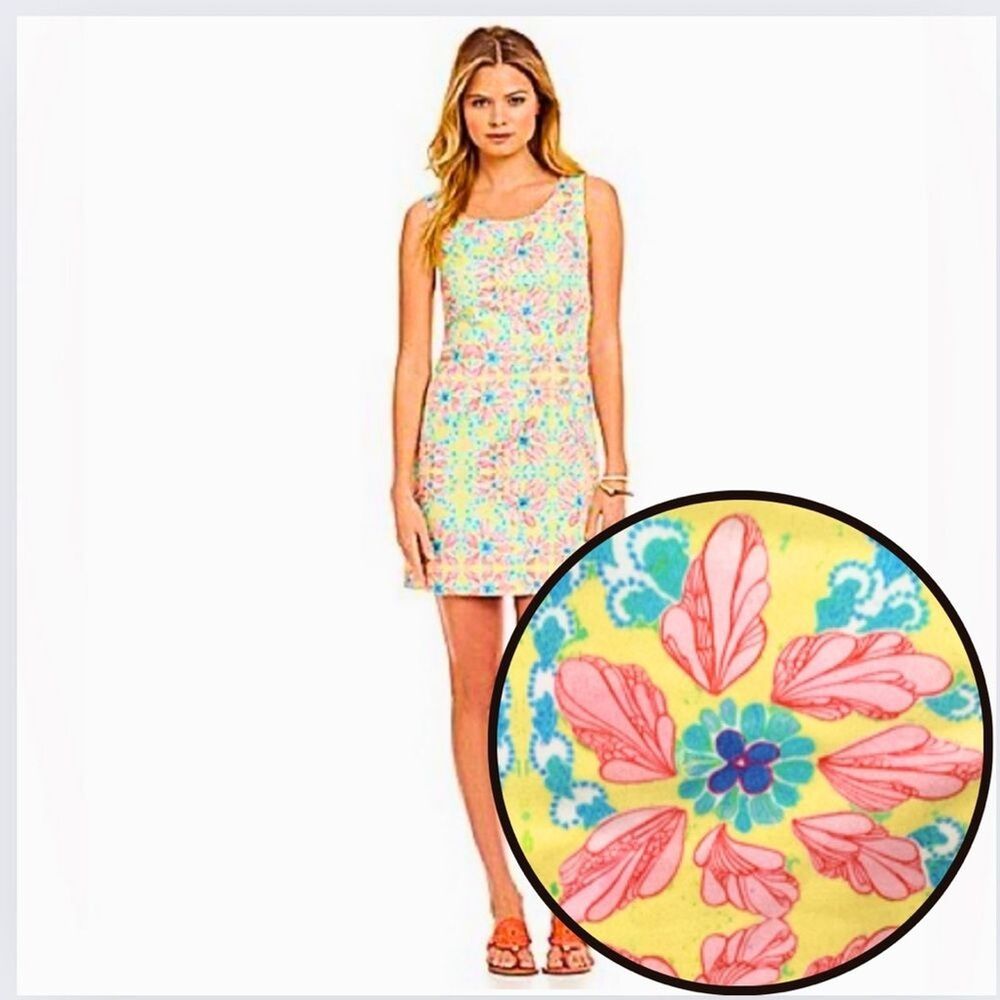 Kaeli Smith Dress 8 Yellow Floral Sheath Black Summer Preppy Beachy Preppy Lilly